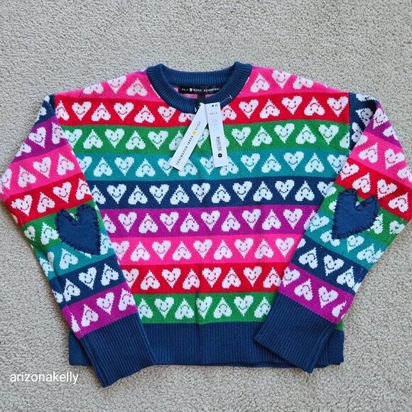 NWT Aqua x Kerri Rosenthal Happy Hearts Sweater XS - Picture 1 of 11